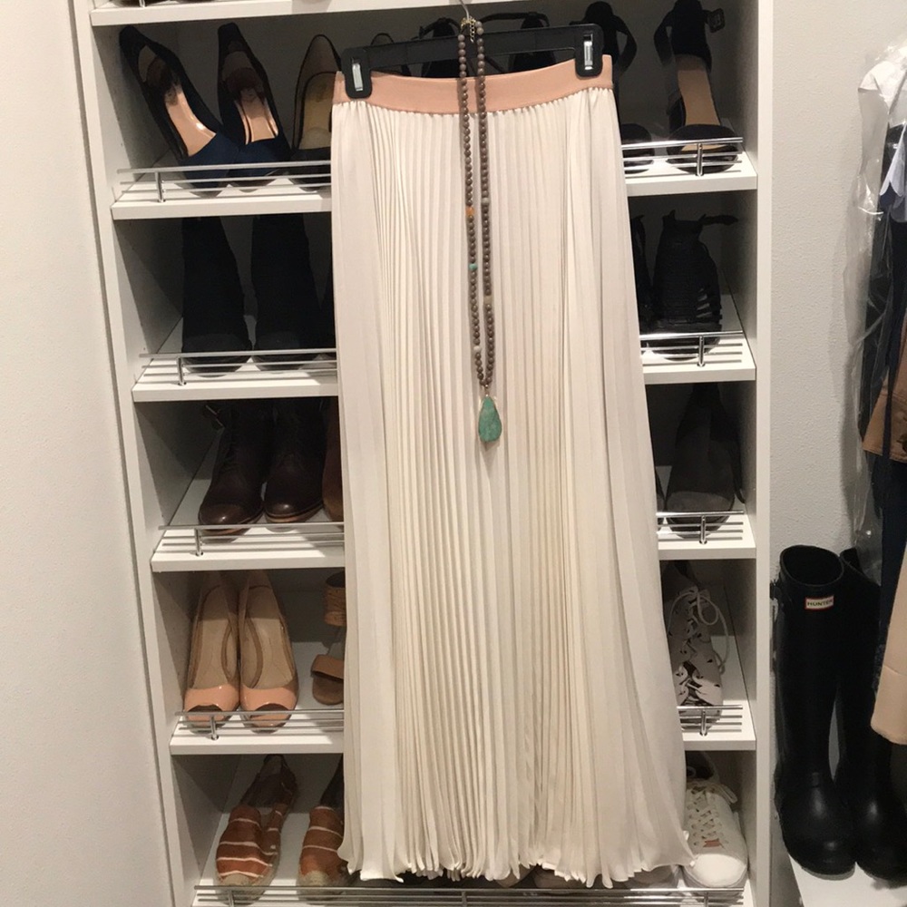 BCBG long pleated cream skirt!